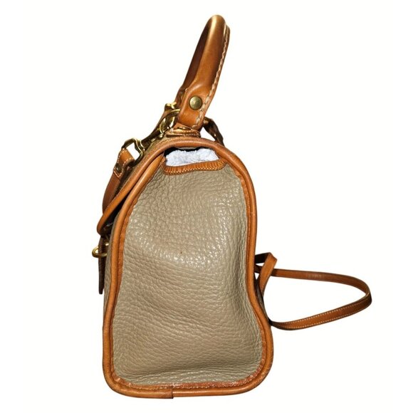 Dooney & Bourke Vintage Pebbled Leather Suede Satchel Crossbody Tan Brown USA - Picture 4 of 16